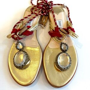 Jimmy Choo Gladiator sandal with crystals and silk cord 37.5